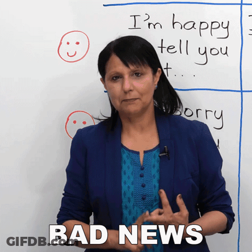 Woman Standing In Front Of Whiteboard Saying I'm Happy Sorry Bad News GIF