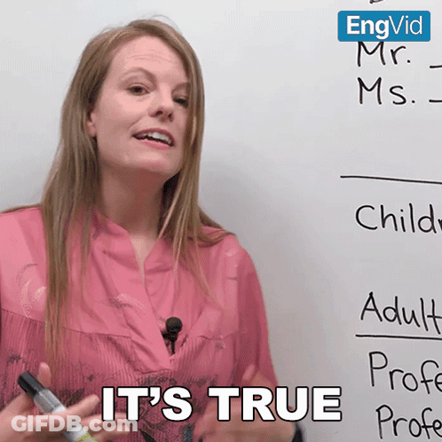 A Woman Stands In Front Of A White Board With The Words It 'S True On It GIF