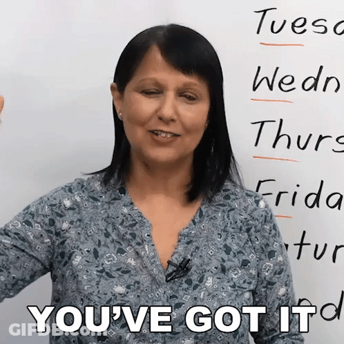 A Woman Stands In Front Of A White Board With The Words You 'Ve Got It On It GIF