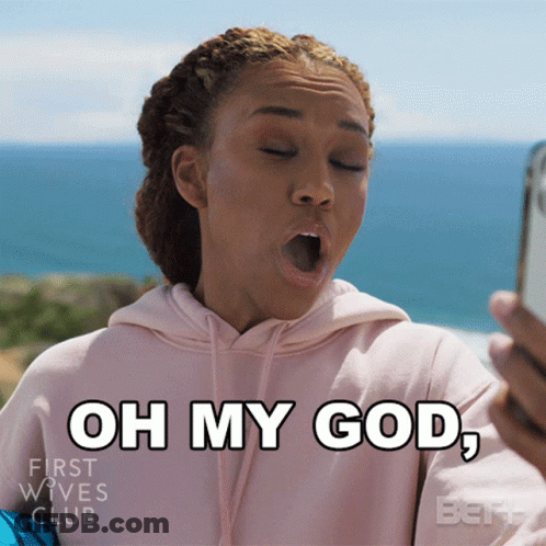 A Woman Taking A Selfie With Her Mouth Open And The Words Oh My God GIF