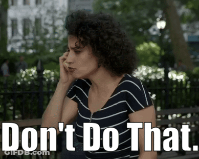 A Woman Talking On A Cell Phone With The Words " Don 'T Do That " Written Below Her GIF