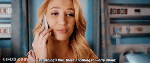 A Woman Talking On A Cell Phone With The Words Everything 'S Fine There 'S Nothing To Worry About GIF