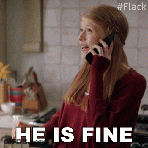 A Woman Talking On A Cell Phone With The Words He Is Fine Above Her GIF