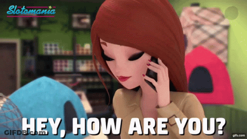 A Woman Talking On A Cell Phone With The Words Hey How Are You Written Below Her GIF