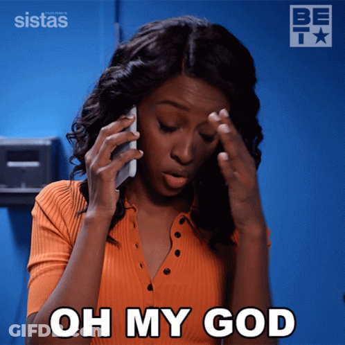 A Woman Talking On A Cell Phone With The Words Oh My God Below Her GIF