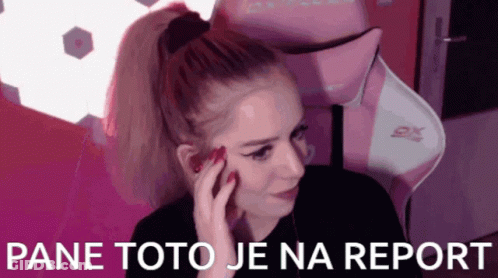 A Woman Talking On A Cell Phone With The Words Pane Toto Je Na Report Written On The Bottom GIF