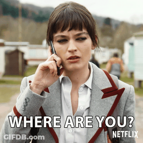 A Woman Talking On A Cell Phone With The Words " Where Are You " Written Below Her GIF
