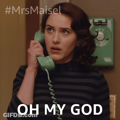 A Woman Talking On A Green Telephone With The Words Oh My God Above Her GIF