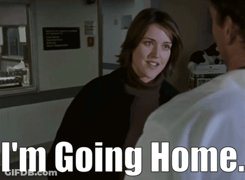 A Woman Talking To A Doctor With The Words " I 'M Going Home " On The Bottom GIF