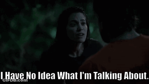 A Woman Talking To A Man With The Words I Have No Idea What I 'M Talking About Below Her GIF