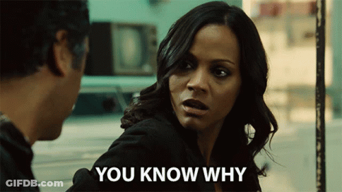 A Woman Talking To A Man With The Words " You Know Why " On The Bottom GIF