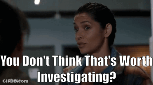 A Woman Talking To Another Woman With The Words " You Don T Think That 'S Worth Investigating " GIF