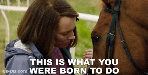A Woman Touches A Horse 'S Face With The Words " This Is What You Were Born To Do " GIF