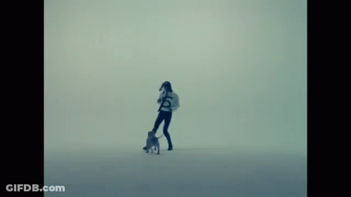 A Woman Walking A Dog With The Letter S On Her Shirt GIF