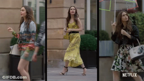 A Woman Walking Down The Street With A Netflix Logo On The Bottom GIF