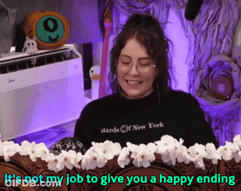 A Woman Wearing A Bards Of New York Shirt Is Smiling And Says It 'S Not My Job GIF