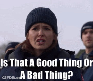 A Woman Wearing A Beanie Is Asking Is That A Good Thing Or A Bad Thing GIF