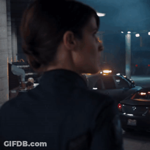 Woman In Black Jacket With Shield GIF