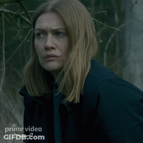 A Woman Wearing A Black Jacket With The Word Prime Video On It GIF