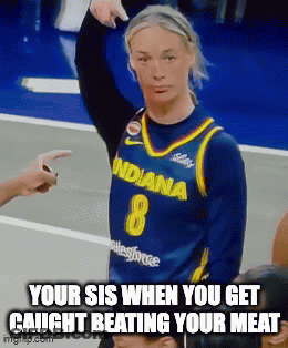 A Woman Wearing A Blue Indiana Jersey Is Pointing At Someone GIF
