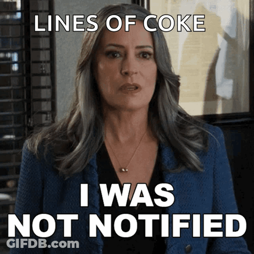 A Woman Wearing A Blue Jacket Says Lines Of Coke I Was Notified GIF