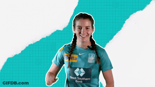 A Woman Wearing A Blue Shirt That Says Great Southern Bank On It GIF