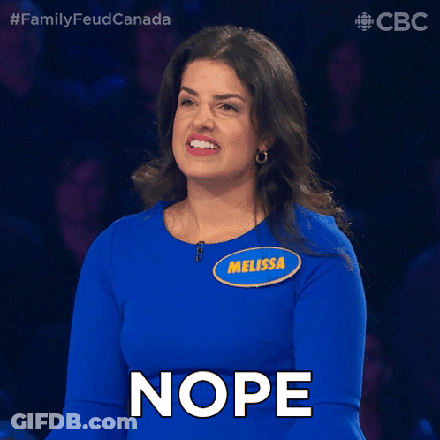A Woman Wearing A Blue Shirt With The Name Melissa On It Says Nope GIF