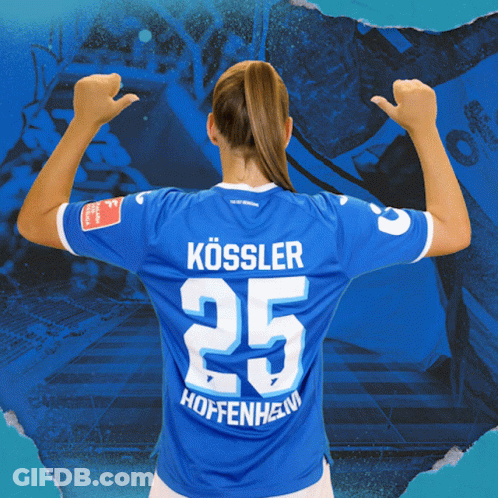 A Woman Wearing A Blue Shirt With The Number 25 On The Back GIF