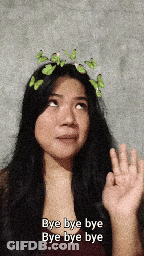 A Woman Wearing A Butterfly Crown Says Bye Bye Bye GIF