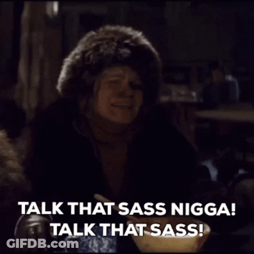 A Woman Wearing A Fur Hat Says " Talk That Sass Nigga Talk That Sass " GIF