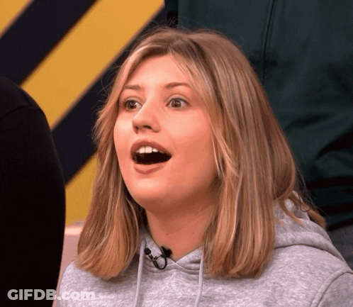 A Woman Wearing A Grey Hoodie Looks Surprised GIF