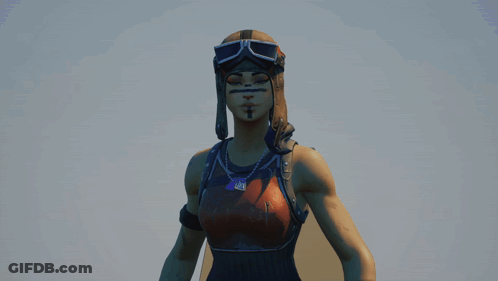 A Woman Wearing A Hat And Goggles Is Standing In Front Of A Blue Sky GIF