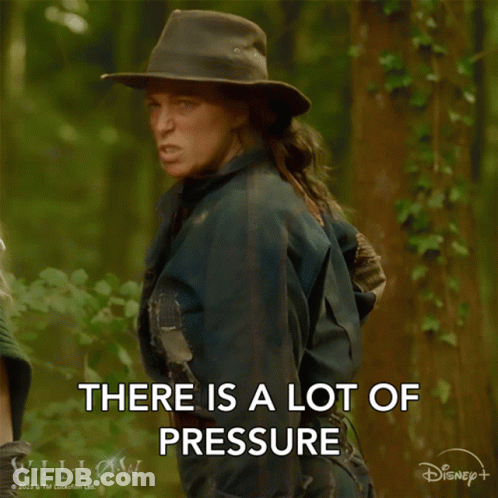 A Woman Wearing A Hat Says There Is A Lot Of Pressure On A Disney+ Ad GIF