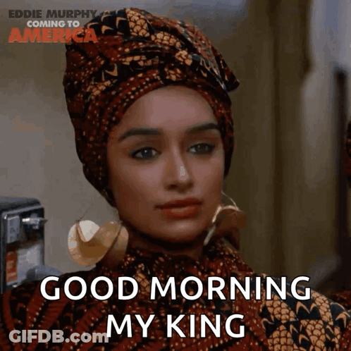 A Woman Wearing A Head Scarf And Earrings Says Good Morning My King GIF