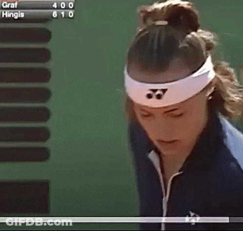 A Woman Wearing A Headband And A Blue Jacket With The Word Hof On The Sleeve GIF