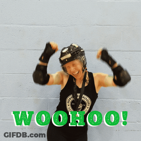 A Woman Wearing A Helmet And A Tank Top That Says ' Woohoo ' On It GIF