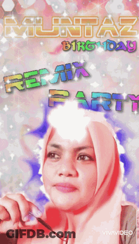 A Woman Wearing A Hijab Is On A Poster That Says " Remix Party " GIF