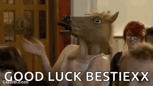 A Woman Wearing A Horse Head Mask Is Dancing In A Room With Other People . GIF