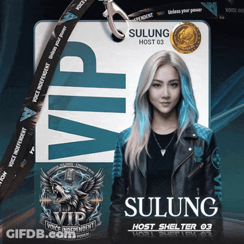 A Woman Wearing A Lanyard That Says Sulung On It GIF