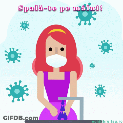 A Woman Wearing A Mask Is Washing Her Hands With The Words Stop Coronavirus GIF