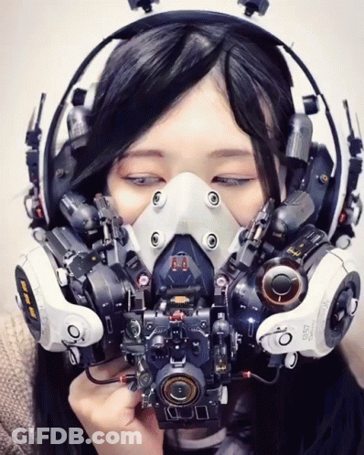 A Woman Wearing A Mask That Says L357 GIF
