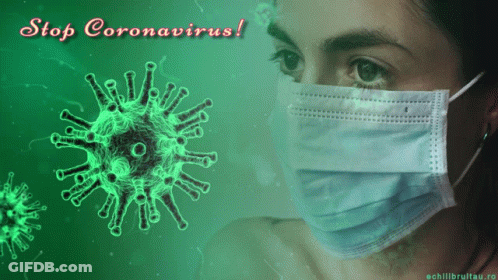 A Woman Wearing A Mask With The Words Stop Coronavirus GIF