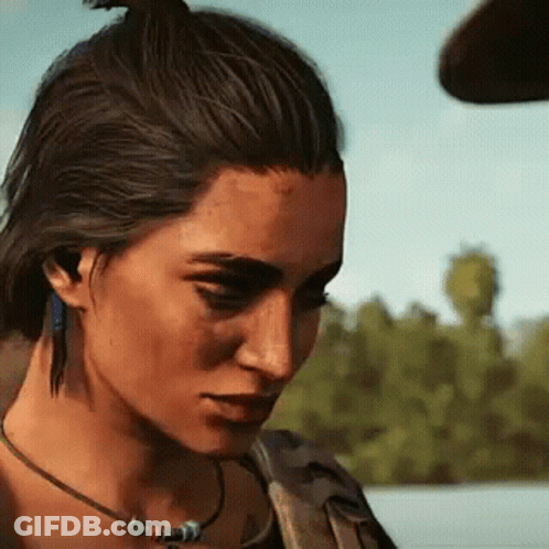 A Woman Wearing A Necklace And Earrings Is Looking Down At Something . GIF