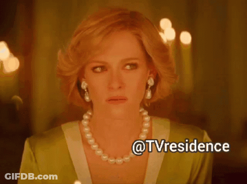 A Woman Wearing A Pearl Necklace And Earrings With The Words @Tvresidence Written Below Her GIF