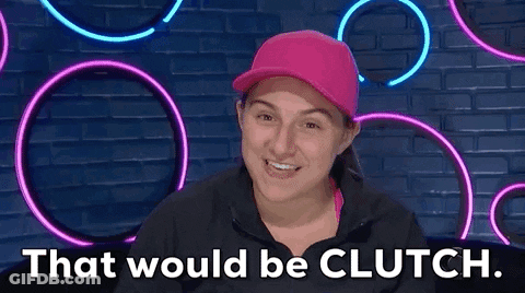 A Woman Wearing A Pink Hat And A Black Jacket Is Making A Funny Face And Saying That Would Be Clutch . GIF