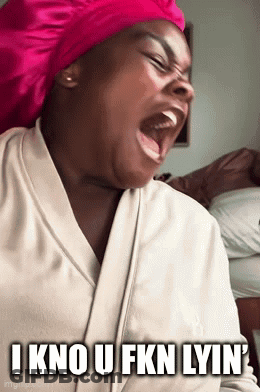 A Woman Wearing A Pink Hat Is Making A Funny Face And Says `` I Know U Fkn Lyin '' GIF