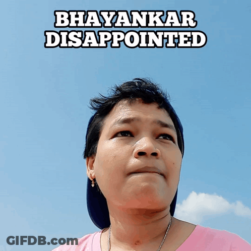 A Woman Wearing A Pink Shirt And A Blue Hat Is Disappointed With A Blue Sky In The Background GIF