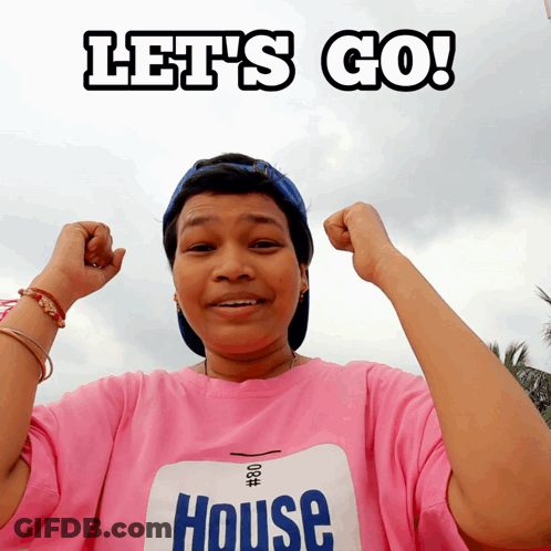 A Woman Wearing A Pink Shirt That Says House On It GIF