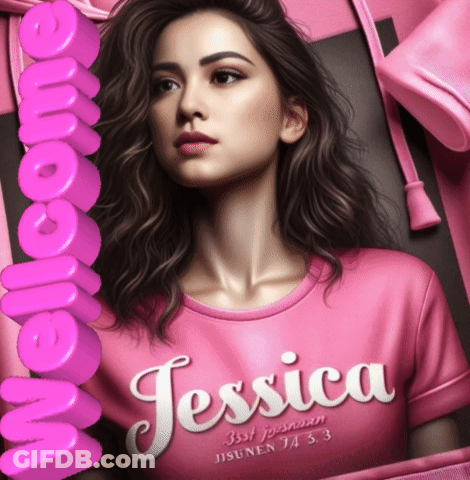 A Woman Wearing A Pink Shirt That Says Jessica GIF