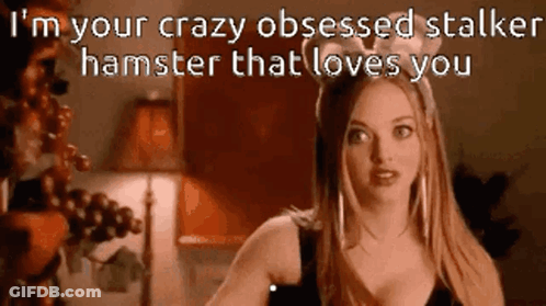 A Woman Wearing A Playboy Bunny Headband Says I 'M Your Crazy Obsessed Stalker GIF